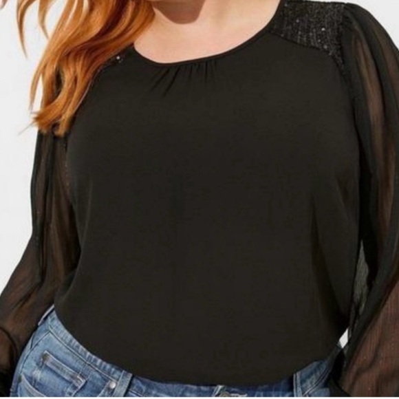 NWT Torrid Georgette Sequin Long Sleeve Blouse Size 1 - Picture 2 of 7